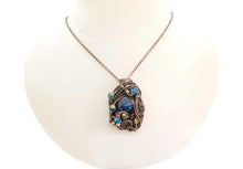 Load image into Gallery viewer, Liquid Steampunk Blue Glitter Sensory Pendant: Bronze Wire-Wrapped Necklace with Swarovski Crystals for Cosplay
