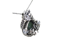 Load image into Gallery viewer, Raw Colombian Emerald Pendant: Sterling Silver Wire Wrap with Herkimer Diamonds - May Birthstone Jewelry