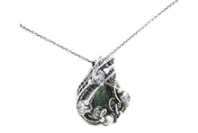 Load image into Gallery viewer, Raw Colombian Emerald Pendant: Sterling Silver Wire Wrap with Herkimer Diamonds - May Birthstone Jewelry