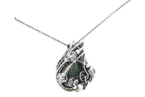 Raw Colombian Emerald Pendant: Sterling Silver Wire Wrap with Herkimer Diamonds - May Birthstone Jewelry