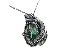 Load image into Gallery viewer, Raw Colombian Emerald Pendant: Sterling Silver Wire Wrap with Herkimer Diamonds - May Birthstone Jewelry