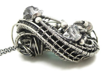 Load image into Gallery viewer, Raw Colombian Emerald Pendant: Sterling Silver Wire Wrap with Herkimer Diamonds - May Birthstone Jewelry