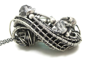 Raw Colombian Emerald Pendant: Sterling Silver Wire Wrap with Herkimer Diamonds - May Birthstone Jewelry