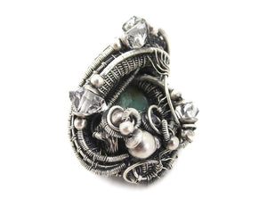 Raw Colombian Emerald Pendant: Sterling Silver Wire Wrap with Herkimer Diamonds - May Birthstone Jewelry
