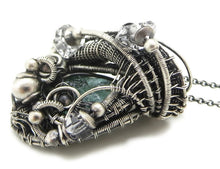 Load image into Gallery viewer, Raw Colombian Emerald Pendant: Sterling Silver Wire Wrap with Herkimer Diamonds - May Birthstone Jewelry