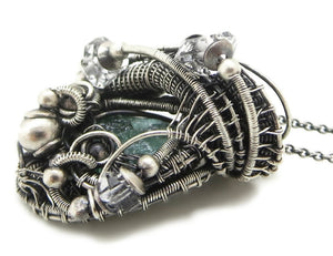 Raw Colombian Emerald Pendant: Sterling Silver Wire Wrap with Herkimer Diamonds - May Birthstone Jewelry