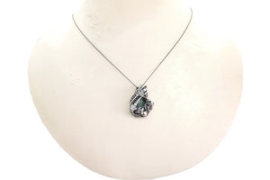 Raw Colombian Emerald Pendant: Sterling Silver Wire Wrap with Herkimer Diamonds - May Birthstone Jewelry