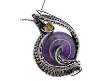 Load image into Gallery viewer, Amethyst Donut Pendant: Wire-Wrapped Sterling Silver Necklace with Citrine Accent - Heather Jordan Jewelry
