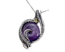 Load image into Gallery viewer, Amethyst Donut Pendant: Wire-Wrapped Sterling Silver Necklace with Citrine Accent - Heather Jordan Jewelry