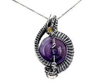 Load image into Gallery viewer, Amethyst Donut Pendant: Wire-Wrapped Sterling Silver Necklace with Citrine Accent - Heather Jordan Jewelry