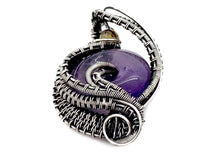 Load image into Gallery viewer, Amethyst Donut Pendant: Wire-Wrapped Sterling Silver Necklace with Citrine Accent - Heather Jordan Jewelry