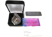 Load image into Gallery viewer, UV-Fluorescent Franklinite and Willemite Pendant: Sterling Silver Wire-Wrap with Pink Sapphire
