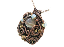 Load image into Gallery viewer, Liquid Steampunk Glow-In-The-Dark Pendant: Bronze Wire-Wrapped Necklace with UV-Fluorescent Glass