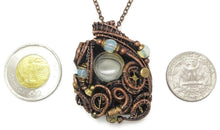 Load image into Gallery viewer, Liquid Steampunk Glow-In-The-Dark Pendant: Bronze Wire-Wrapped Necklace with UV-Fluorescent Glass