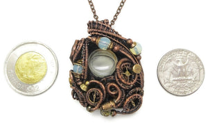 Liquid Steampunk Glow-In-The-Dark Pendant: Bronze Wire-Wrapped Necklace with UV-Fluorescent Glass
