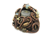Load image into Gallery viewer, Liquid Steampunk Glow-In-The-Dark Pendant: Bronze Wire-Wrapped Necklace with UV-Fluorescent Glass
