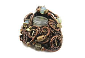 Liquid Steampunk Glow-In-The-Dark Pendant: Bronze Wire-Wrapped Necklace with UV-Fluorescent Glass
