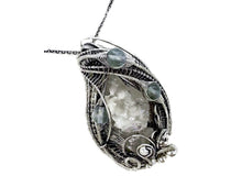 Load image into Gallery viewer, UV-Fluorescent, Mexican Hyalite Opal Wire-Wrapped Pendant in Sterling Silver with Fluorite - Heather Jordan Jewelry
