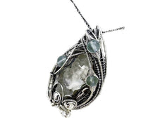 Load image into Gallery viewer, UV-Fluorescent, Mexican Hyalite Opal Wire-Wrapped Pendant in Sterling Silver with Fluorite - Heather Jordan Jewelry