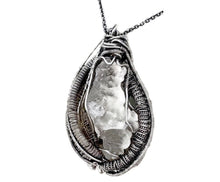 Load image into Gallery viewer, UV-Fluorescent, Mexican Hyalite Opal Wire-Wrapped Pendant in Sterling Silver with Fluorite - Heather Jordan Jewelry