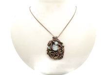 Load image into Gallery viewer, Liquid Steampunk Glow-In-The-Dark Pendant: Bronze Wire-Wrapped Necklace with UV-Fluorescent Glass