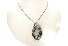 Load image into Gallery viewer, UV-Fluorescent, Mexican Hyalite Opal Wire-Wrapped Pendant in Sterling Silver with Fluorite - Heather Jordan Jewelry