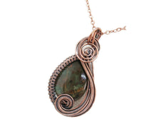 Load image into Gallery viewer, African Green Opal Wire-Wrapped Jewelry Set: Bronze Necklace &amp; Earrings with Swarovski Crystal Swish Design