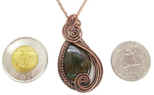 Load image into Gallery viewer, African Green Opal Wire-Wrapped Jewelry Set: Bronze Necklace &amp; Earrings with Swarovski Crystal Swish Design