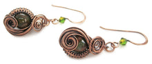 Load image into Gallery viewer, African Green Opal Wire-Wrapped Jewelry Set: Bronze Necklace &amp; Earrings with Swarovski Crystal Swish Design