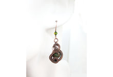 Load image into Gallery viewer, African Green Opal Wire-Wrapped Jewelry Set: Bronze Necklace &amp; Earrings with Swarovski Crystal Swish Design