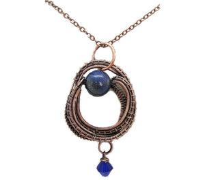 Contemporary Lapis Lazuli Pendant: Bronze Wire-Wrapped Gemstone Necklace for Bohemian Jewelry Lovers