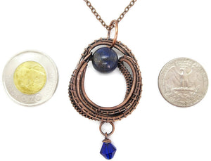 Contemporary Lapis Lazuli Pendant: Bronze Wire-Wrapped Gemstone Necklace for Bohemian Jewelry Lovers