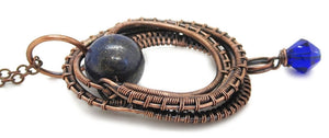 Contemporary Lapis Lazuli Pendant: Bronze Wire-Wrapped Gemstone Necklace for Bohemian Jewelry Lovers