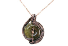 Load image into Gallery viewer, Handcrafted Labradorite Woven Donut Pendant with Iolite Accent - Bronze Necklace