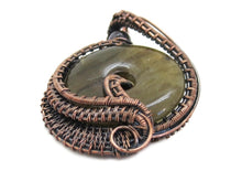 Load image into Gallery viewer, Handcrafted Labradorite Woven Donut Pendant with Iolite Accent - Bronze Necklace
