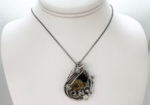 Load image into Gallery viewer, Ammonite Fossil Pendant: Sterling Silver Wire Wrapped Shell Necklace with Aquamarine - Heather Jordan Jewelry