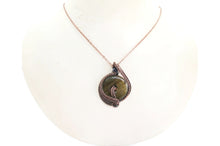 Load image into Gallery viewer, Handcrafted Labradorite Woven Donut Pendant with Iolite Accent - Bronze Necklace