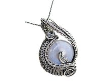 Load image into Gallery viewer, Rainbow Moonstone Donut Pendant: Wire-Wrapped Sterling Silver Necklace with Herkimer Diamond Accent - Bridal Fantasy Jewelry