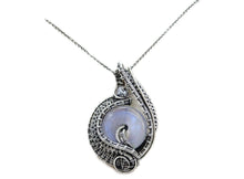 Load image into Gallery viewer, Rainbow Moonstone Donut Pendant: Wire-Wrapped Sterling Silver Necklace with Herkimer Diamond Accent - Bridal Fantasy Jewelry