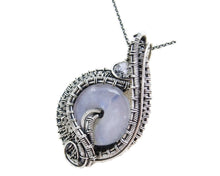 Load image into Gallery viewer, Rainbow Moonstone Donut Pendant: Wire-Wrapped Sterling Silver Necklace with Herkimer Diamond Accent - Bridal Fantasy Jewelry