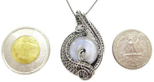 Load image into Gallery viewer, Rainbow Moonstone Donut Pendant: Wire-Wrapped Sterling Silver Necklace with Herkimer Diamond Accent - Bridal Fantasy Jewelry