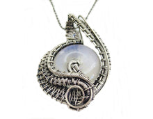 Load image into Gallery viewer, Rainbow Moonstone Donut Pendant: Wire-Wrapped Sterling Silver Necklace with Herkimer Diamond Accent - Bridal Fantasy Jewelry