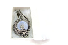 Load image into Gallery viewer, Rainbow Moonstone Donut Pendant: Wire-Wrapped Sterling Silver Necklace with Herkimer Diamond Accent - Bridal Fantasy Jewelry