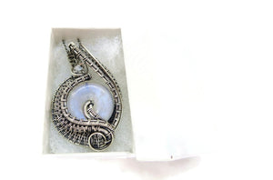 Rainbow Moonstone Donut Pendant: Wire-Wrapped Sterling Silver Necklace with Herkimer Diamond Accent - Bridal Fantasy Jewelry