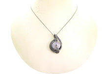 Load image into Gallery viewer, Rainbow Moonstone Donut Pendant: Wire-Wrapped Sterling Silver Necklace with Herkimer Diamond Accent - Bridal Fantasy Jewelry