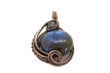 Load image into Gallery viewer, Blue Labradorite Wire-Wrapped Pendant in Bronze with Swarovski Crystal, &quot;Mini-Woven Circle&quot; Model