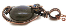 Load image into Gallery viewer, Blue Labradorite Wire-Wrapped Pendant in Bronze with Swarovski Crystal, &quot;Mini-Woven Circle&quot; Model