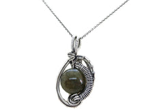 Load image into Gallery viewer, Blue Green Labradorite Wire-Wrapped Pendant in Sterling Silver with Rainbow Moonstone, &quot;Mini-Woven Circle&quot; Model
