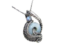 Load image into Gallery viewer, Handcrafted Amazonite Mini-Woven Donut Pendant with Rainbow Moonstone Accent - Sterling Silver Necklace