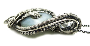 Handcrafted Amazonite Mini-Woven Donut Pendant with Rainbow Moonstone Accent - Sterling Silver Necklace